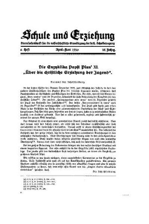 Die Enzyklika Papst Pius' XI. "Über die christliche Erziehung der Jugend"