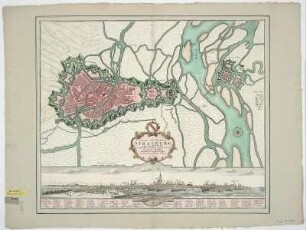 Plan und Ansicht von Straßburg und Kehl, 1:13 000, Radierung, 1734