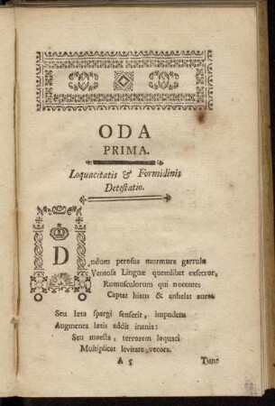 Oda Prima. Loquacitatis & Formidinis Detestatio. - Oda Decima Quinta. Nullum Fastum simulata Modestia intolerabiliorem esse.
