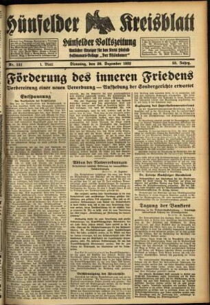 Erste Ausgabe vom Dienstag, den 20. Dezember 1932.