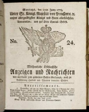 No. 24. Montags, den 15ten Juny 1778.