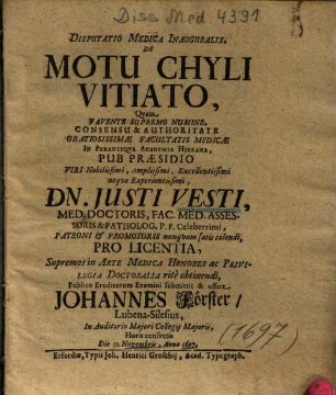 Disputatio Medica Inauguralis, De Motu Chyli Vitiato