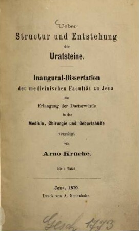 Ueber Structur und Entstehung der Uratsteine : Inaug.-Diss. der Univ. Jena Mit 1 Tafel