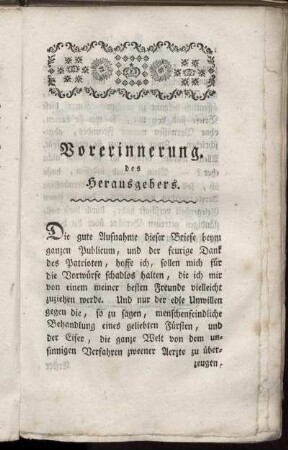 Vorerinnerung des Herausgebers.