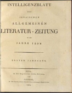 1.1804: Jenaische allgemeine Literatur-Zeitung. Intelligenzblatt ... Numero 1 - 39