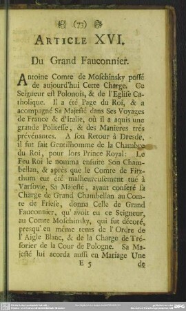 Article XVI. Du Grand Fauconnier