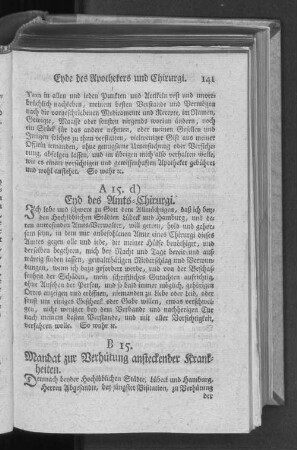 B 15. Mandat zur Verhütung ansteckender Krankheiten.