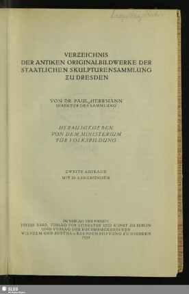 Verzeichnis der antiken Original-Bildwerke der Staatlichen Skulpturensammlung zu Dresden