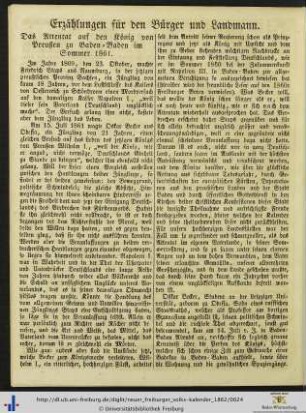 Das Attentat auf den König von Preußen zu Baden-Baden im Sommer 1861.