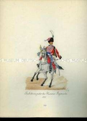 Uniformdarstellung, Stabstrompeter des Husaren-Regiments, 1811. Aus: Sammelmappe "Sachsens Militär", Königliche Arsenalsammlung.