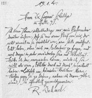 Brief an Siegmar Schultze
