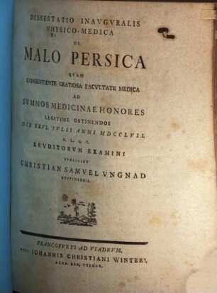 Diss. inaug. phys. med. de malo Persica