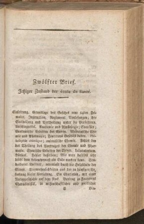 Zwölfter Brief. Jetziger Zustand der ècole de Santé