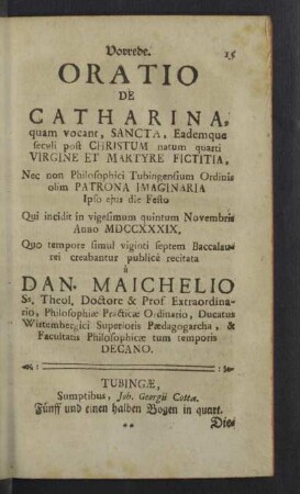 Vorrede. Oratio de Catharina.