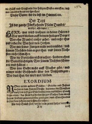 Der Text Ist der gantze Fünffzehende Psalm Davids/ welcher also lautet: