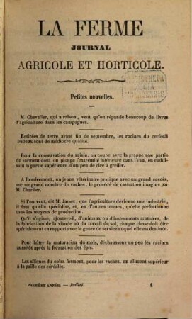 La ferme : journal agricole et horticole, 1861/62 (1862)