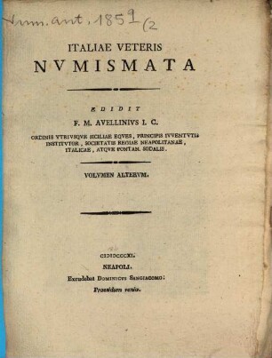 Italiae veteris numismata. 2. 1811