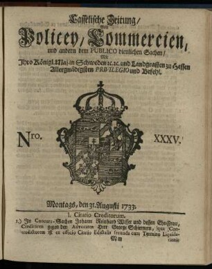 Nro. XXXV, Montags, den 31. Augusti 1733