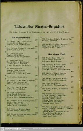 Häuserbuch : Alphabetisches Straßen-Verzeichnis