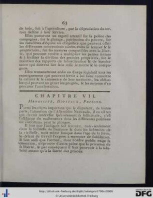 Chap. VII. Mendicité, Hôpitaux, Prisons.