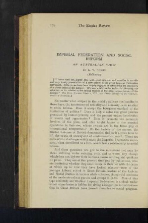 Imperial Federation and Social Reform