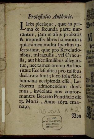 Protestatio Authoris.