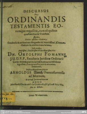 Discursus de ordinandis testamentis