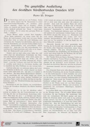 8/9: Die graphische Ausstellung des deutschen Künstlerbundes Dresden 1927