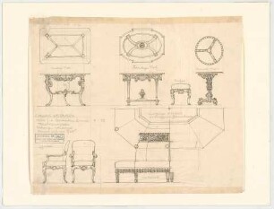 Thiersch, Friedrich von; Wiesbaden; Kurhaus - Möbel im Konversationszimmer (Ansichten)