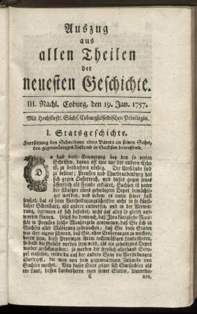 III. Nachl. Coburg, den 19. Jan. 1757.