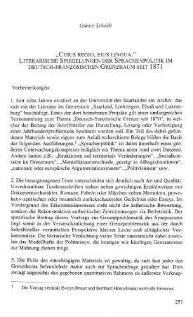 "Cuius regio, eius lingua." Literarische Spiegelungen der Sprachenpolitik im deutsch-französischen Grenzraum seit 1871