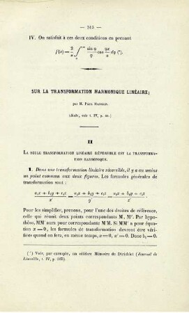 Sur la transformation harmonique linéaire.