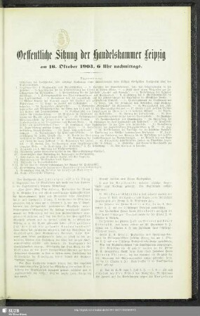 Oeffentliche Sitzung der Handelskammer zu Leipzig am 16. Oktober 1903, 6 Uhr nachmittags