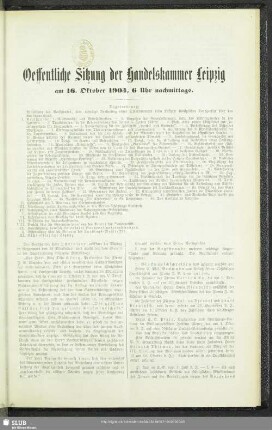 Oeffentliche Sitzung der Handelskammer zu Leipzig am 16. Oktober 1903, 6 Uhr nachmittags