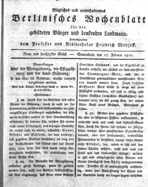 Neun und funfzigstes Stueck, Sonnabend, den 17. Februar 1810.