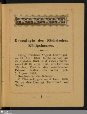 Genealogie des Sächsischen Königshauses