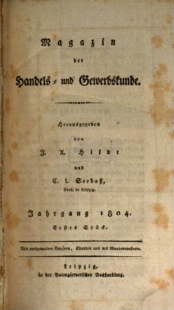 Magazin der Handels- und Gewerbskunde. 1804