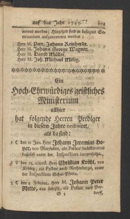 Ein Hoch-Ehrwürdiges geistreiches Ministerium allhier ...