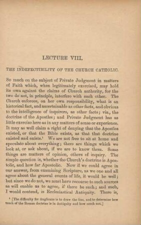 Lecture VIII. The indefectibility of the Church Catholic