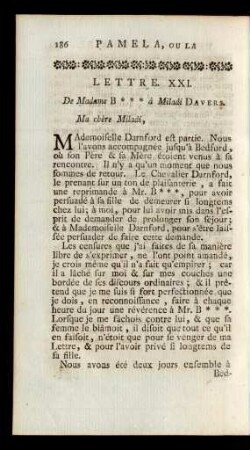Lettre XXI. De Madame B*** à Miladi Davers.