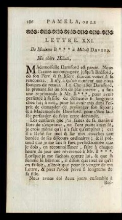 Lettre XXI. De Madame B*** à Miladi Davers.