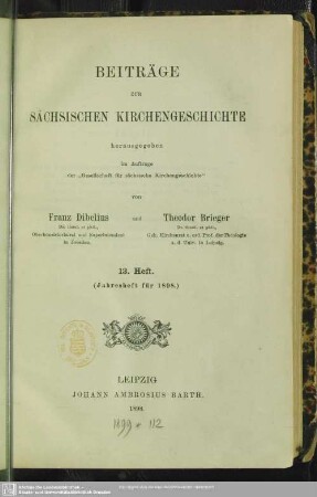 13.1898: Beiträge zur sächsischen Kirchengeschichte