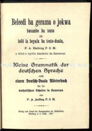 Grammatik und Wörterbuch für die Kameruner Bantusprache Duala