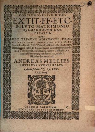 Conclusiones iur. ex tit. FF. et C. soluto matrimonio quemadmodum dos petatur