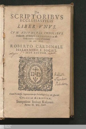De Scriptoribvs Ecclesiasticis Liber Vnvs