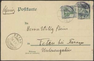 Postkarte von Dora Hitz an Wilhelm Stein