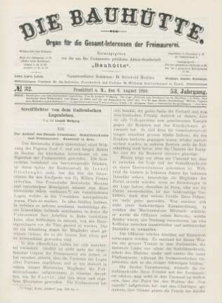 No. 32. Frankfurt a. M., den 6. August 1910. 53. Jahrgang.