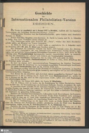 I. Geschichte des Internationalen Philatelisten-Vereins Dresden
