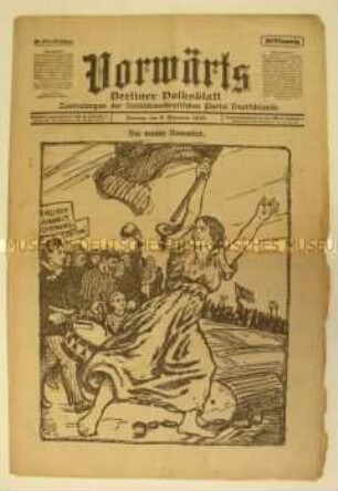 Zentralorgan der SPD "Vorwärts" zum 1. Jahrestag der Novemberrevolution
