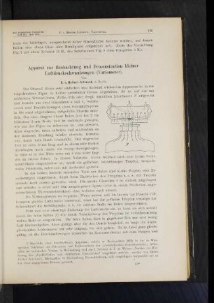 Apparat zur Beobachtung und Demonstration kleiner Luftdruckschwankungen (Variometer).